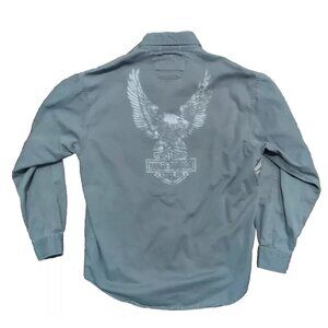 Harley Davidson Shirt Mens Medium Long Sleeved Button Up Eagle on Back